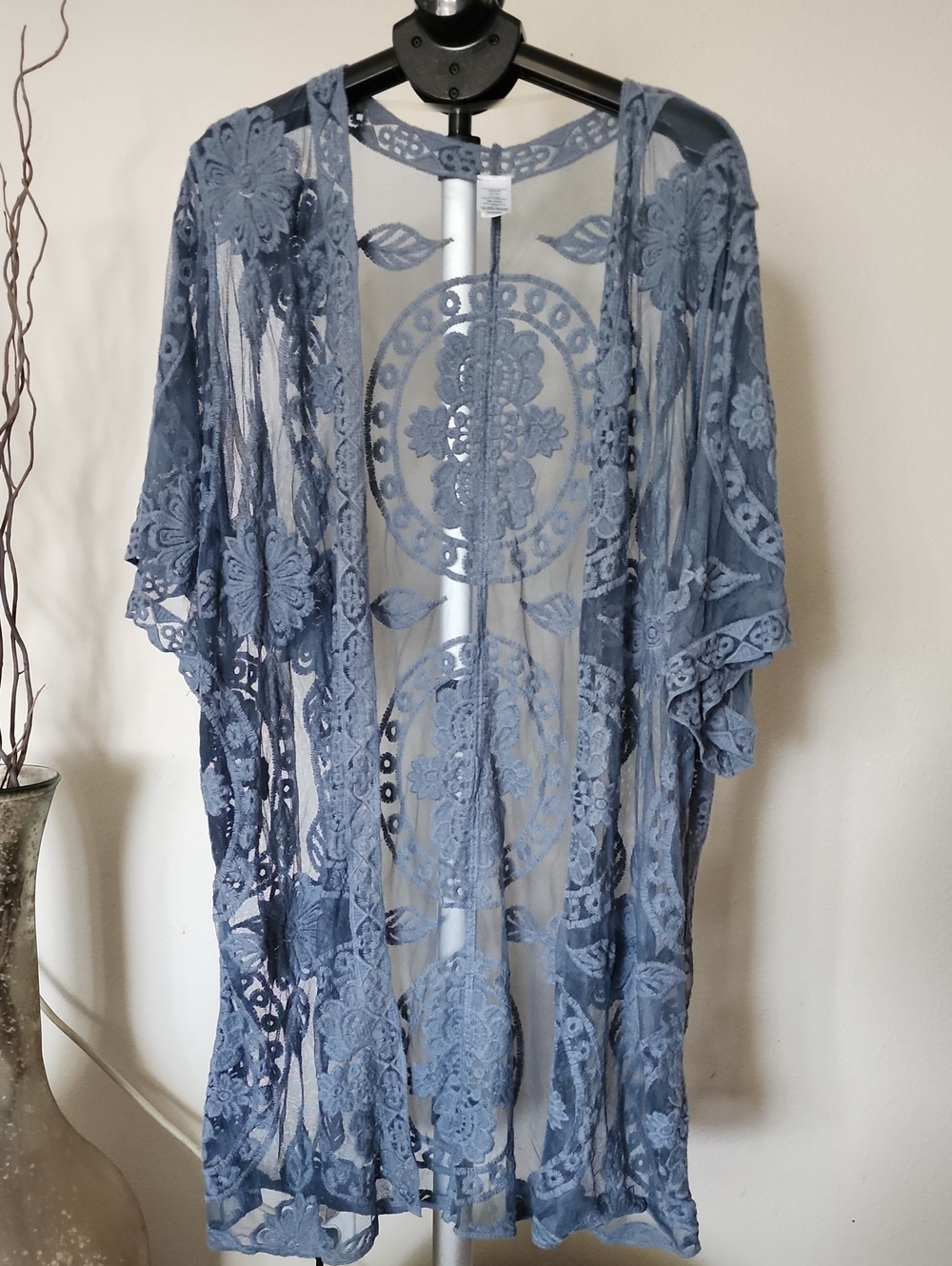 Time and Tru Sheer Lace Kimono in Light Blue